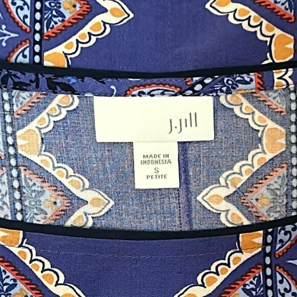 J. Jill Orange majestic blue Paisley rayon Shift Dress small petite Sleeveless - Picture 14 of 14